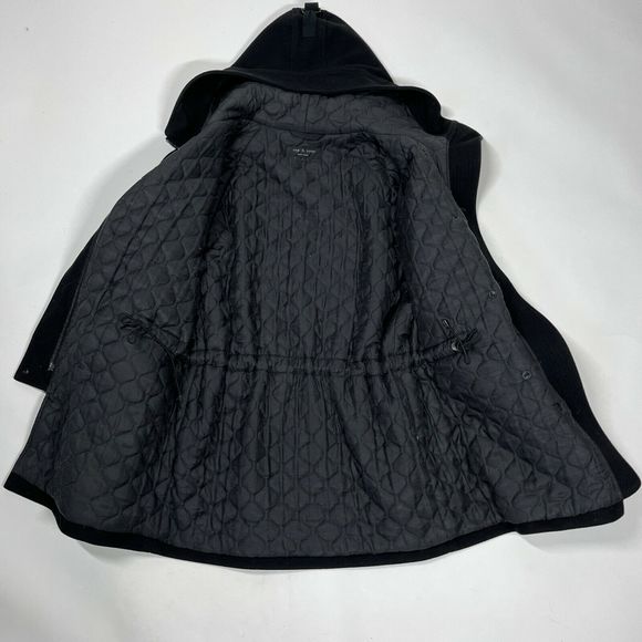 rag & bone Wool Coat 2 Black Hood Long Winter Womens Quilted Warm Parka Hooded - Picture 4 of 12